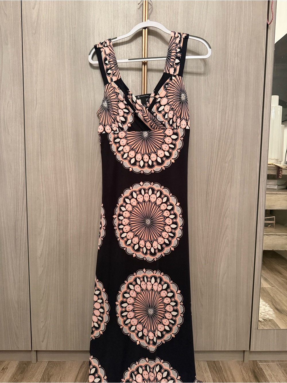 INC International Concepts Black Maxi Dress with Pink Medallion Print